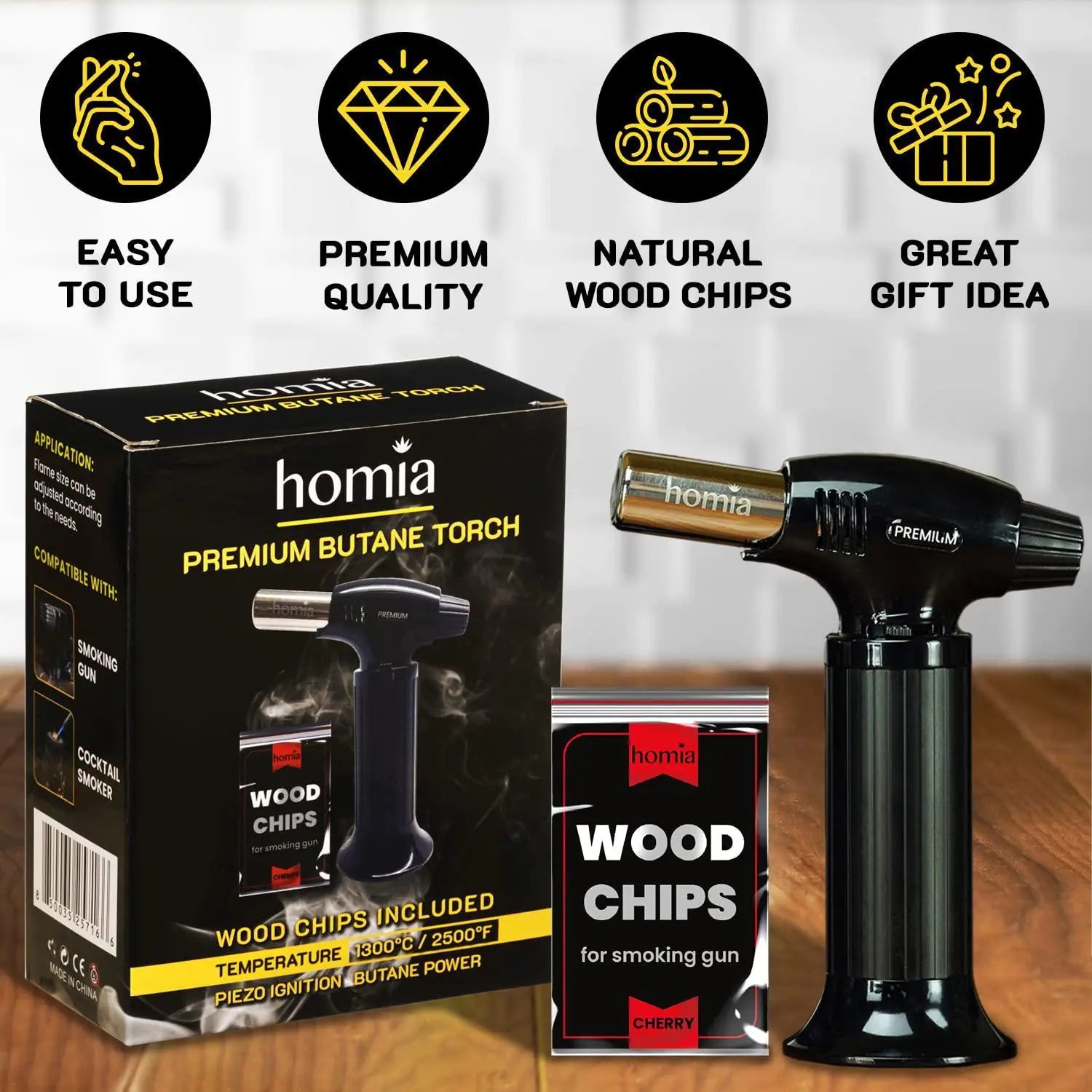 Butane Torch with Adjustable Flame | Smoking Gun Torch with Wood Chips