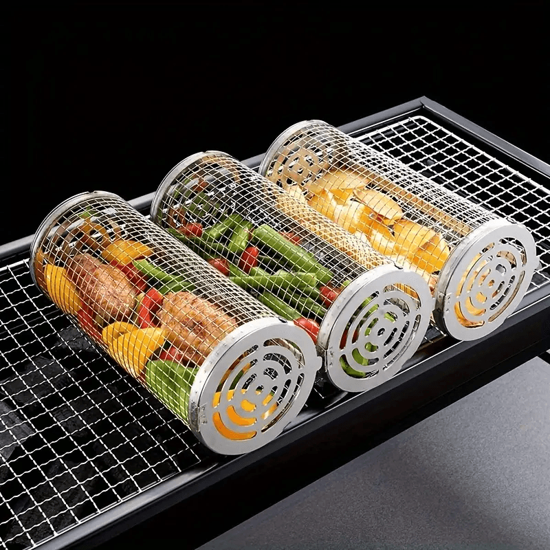 Stainless Steel BBQ Grill Basket with Wood Handle