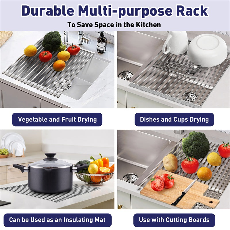 18L Foldable Silicone Drainer Rack | Kitchen Sink Drain Shelf for RV & Camping