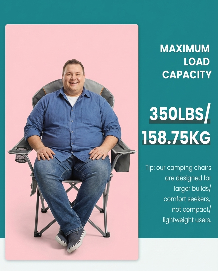 Heavy Duty Folding Camping Chair w/ Cup Holder & Cooler Bag