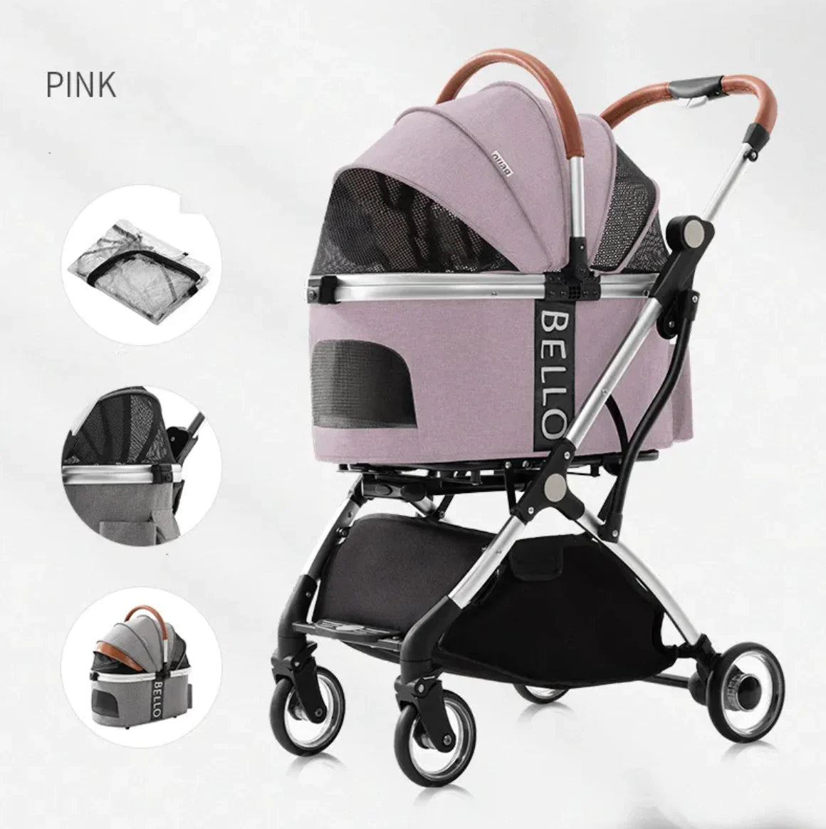 Foldable Four-Wheel Pet Stroller | Portable Dog & Cat Stroller for Camping & Travel