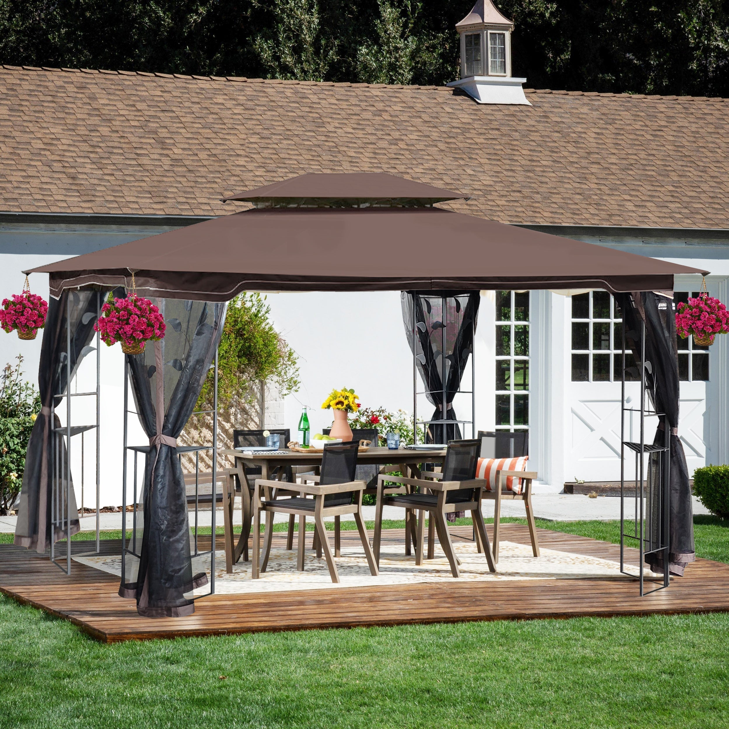 13 x 10 ft Gazebo with Ventilated Double Roof and Mosquito Net