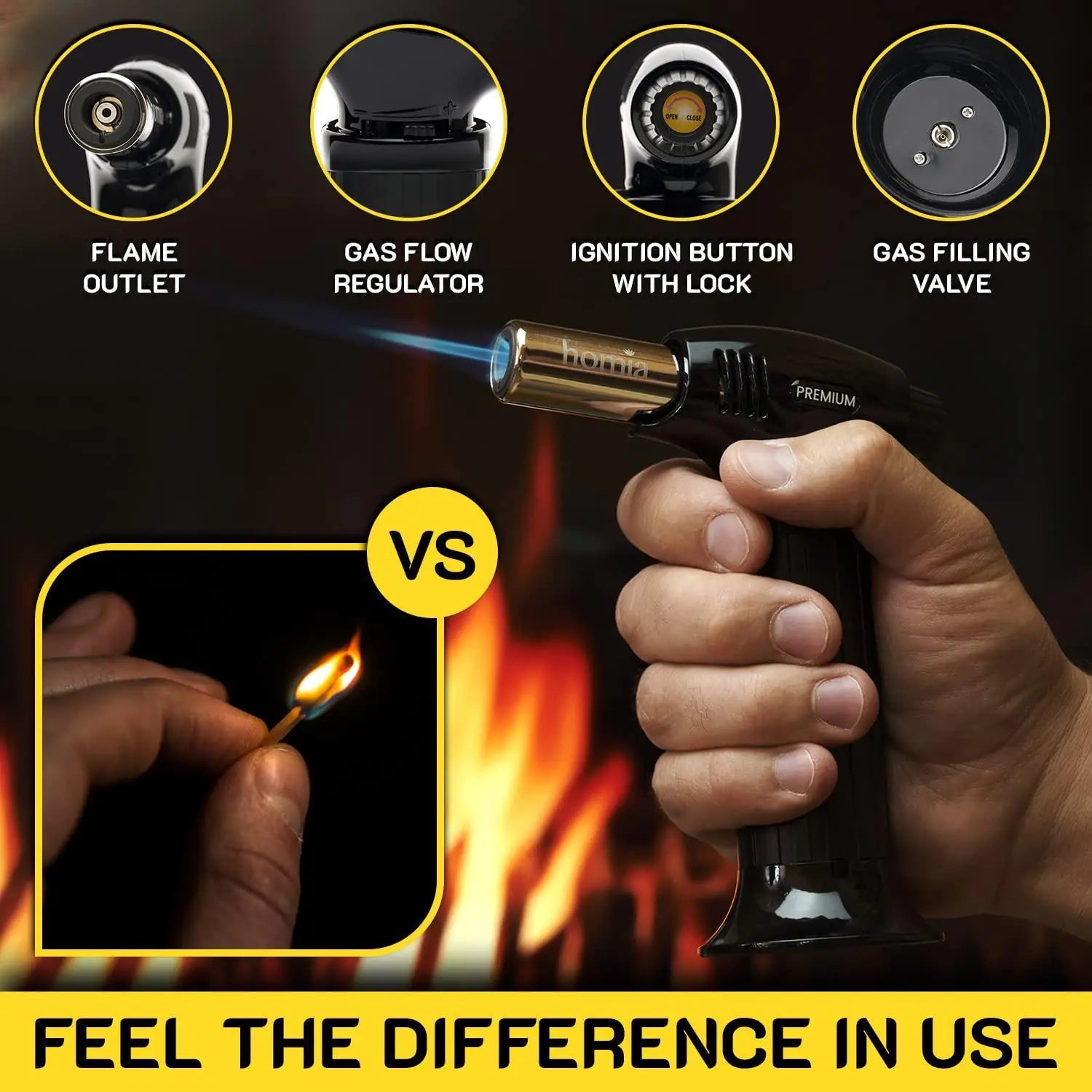 Butane Torch with Adjustable Flame | Smoking Gun Torch with Wood Chips