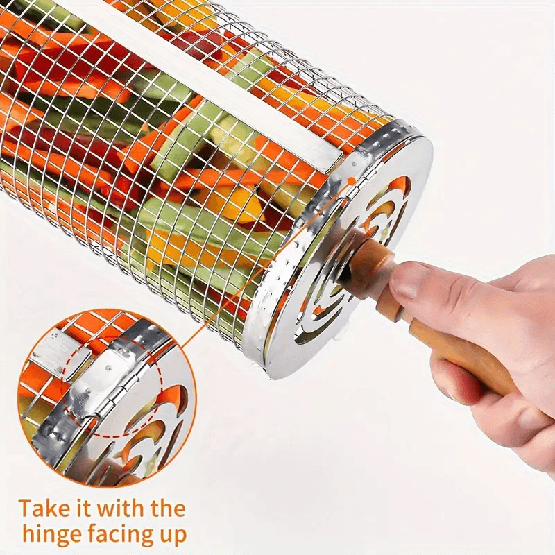 Stainless Steel BBQ Grill Basket with Wood Handle