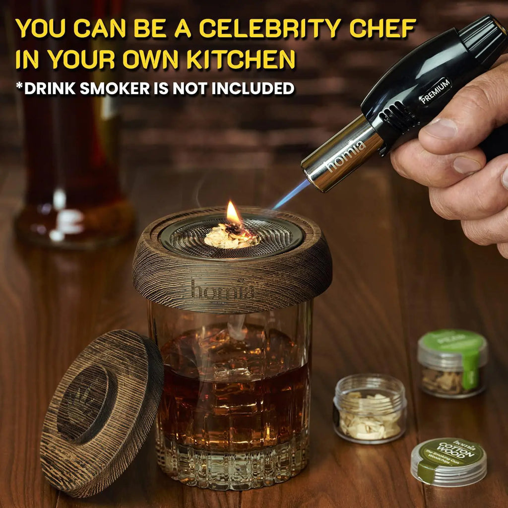Butane Torch with Adjustable Flame | Smoking Gun Torch with Wood Chips