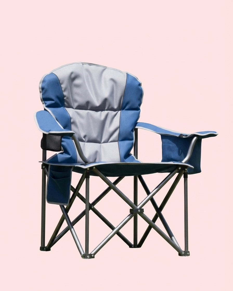 Heavy Duty Folding Camping Chair w/ Cup Holder & Cooler Bag