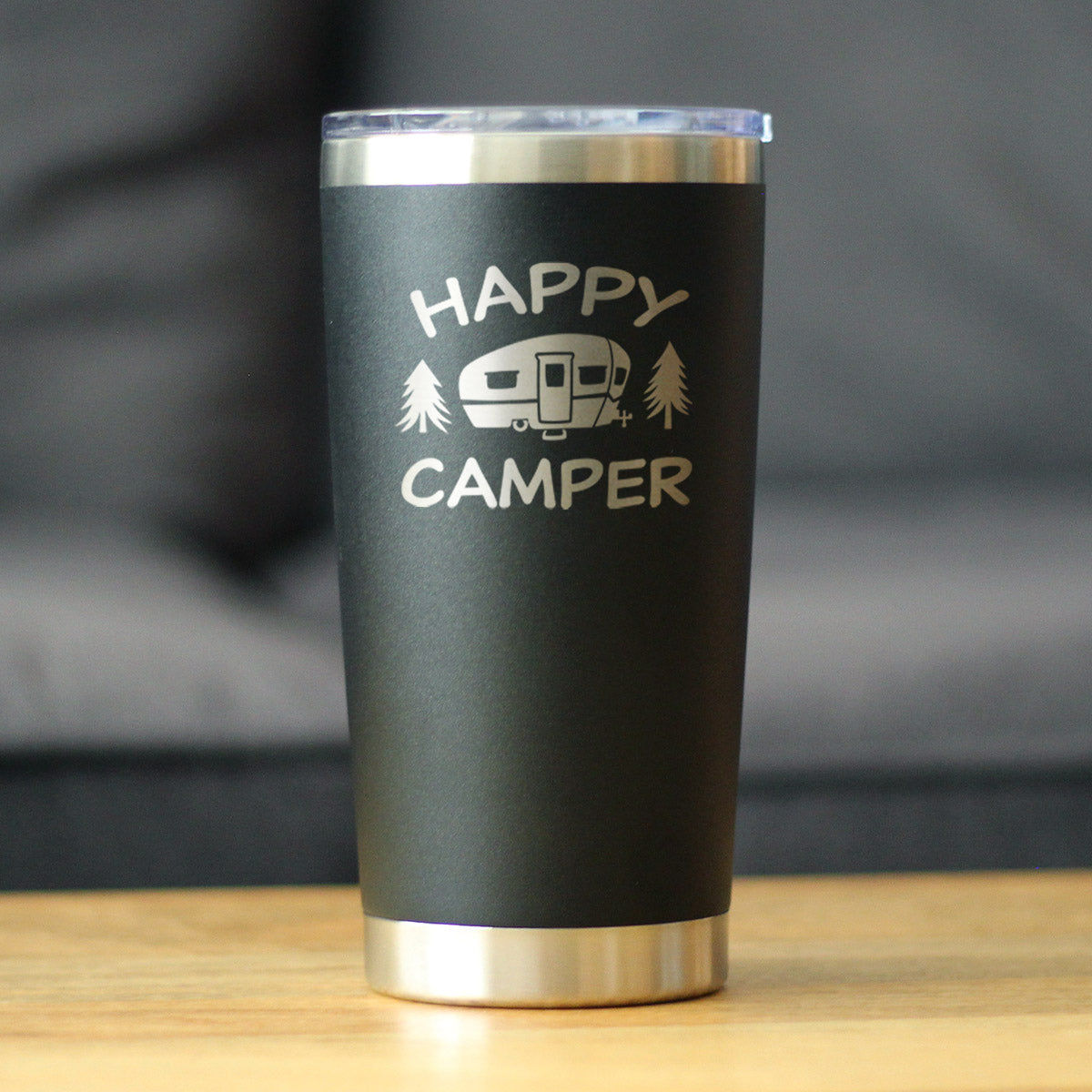 Happy Camper Stainless Steel Insulated Coffee Tumbler Cup with Sliding Lid