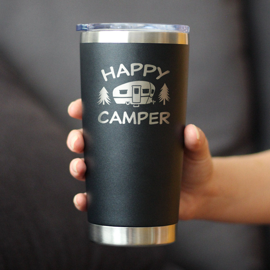 Happy Camper Stainless Steel Insulated Coffee Tumbler Cup with Sliding Lid