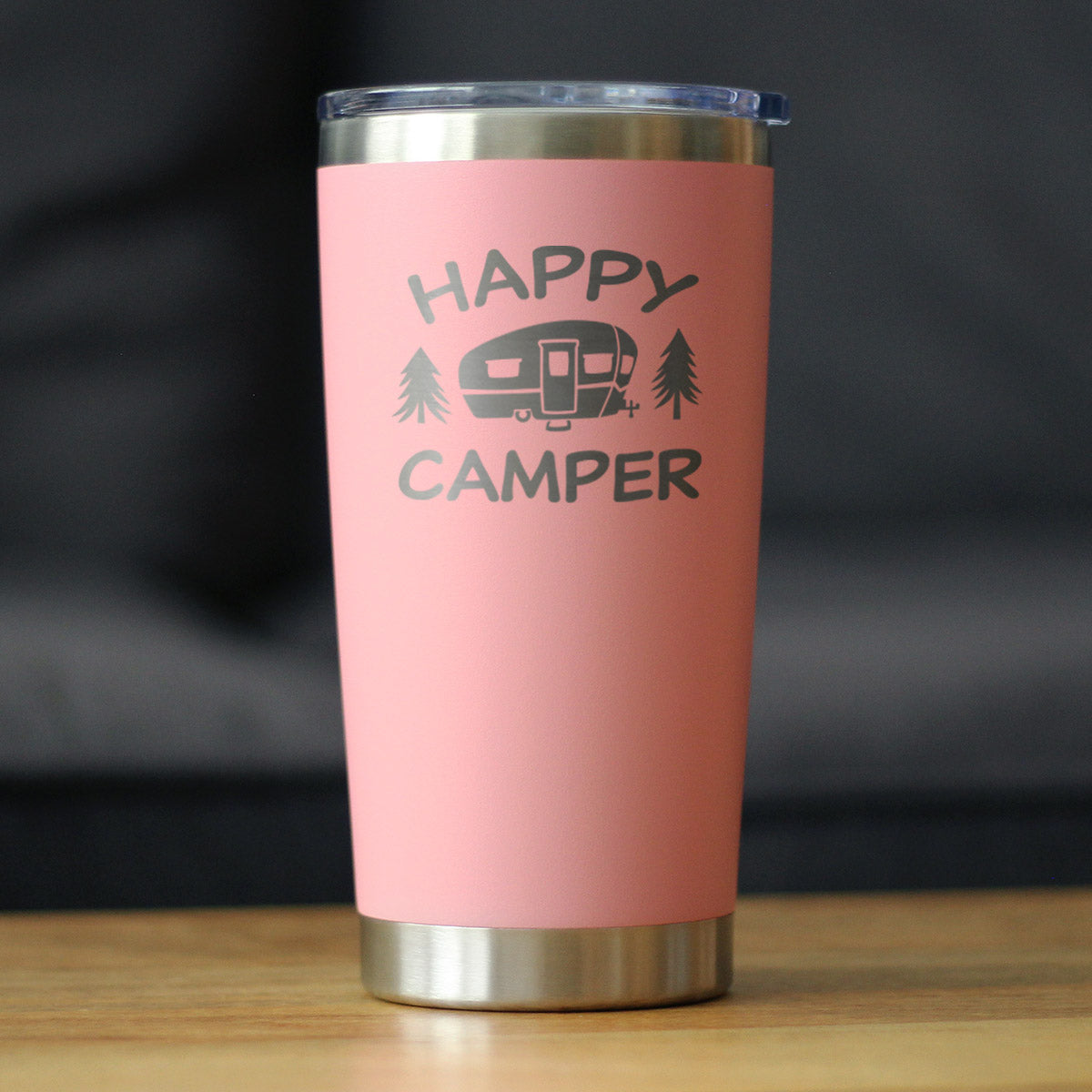 Happy Camper Stainless Steel Insulated Coffee Tumbler Cup with Sliding Lid
