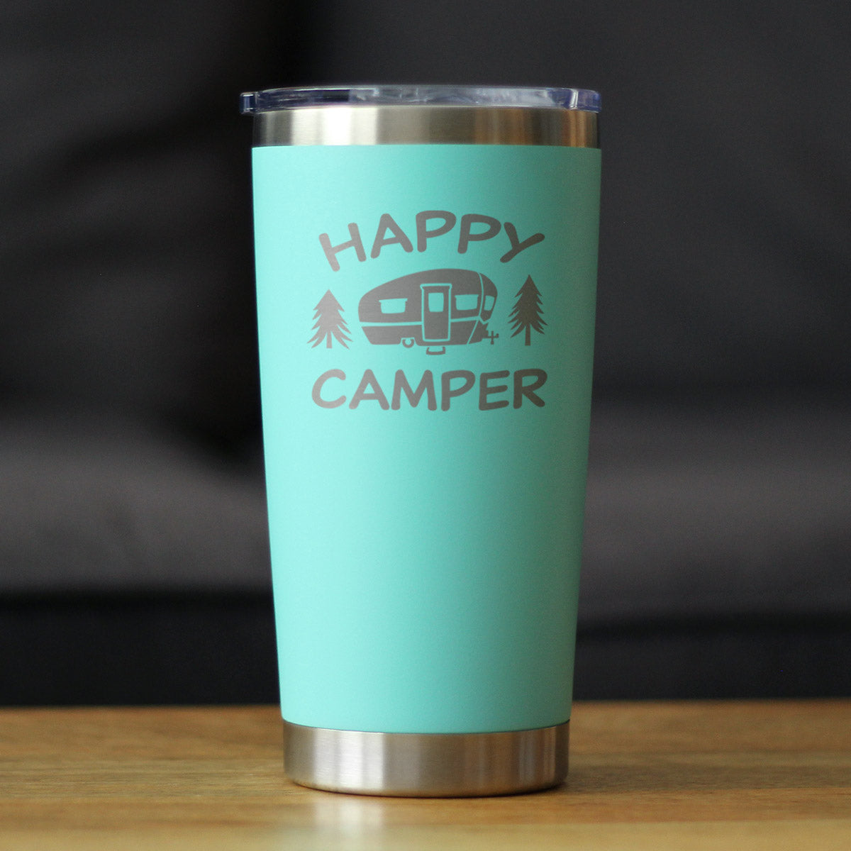 Happy Camper Stainless Steel Insulated Coffee Tumbler Cup with Sliding Lid