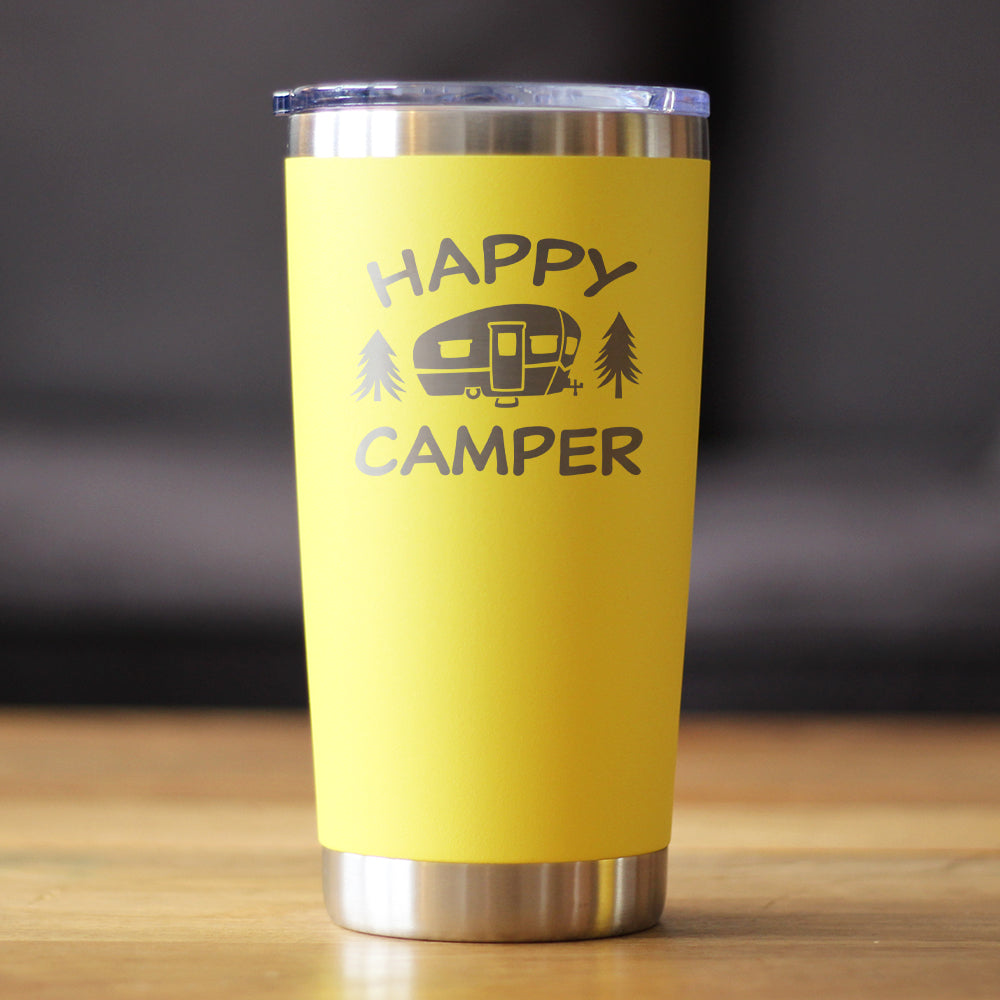 Happy Camper Stainless Steel Insulated Coffee Tumbler Cup with Sliding Lid