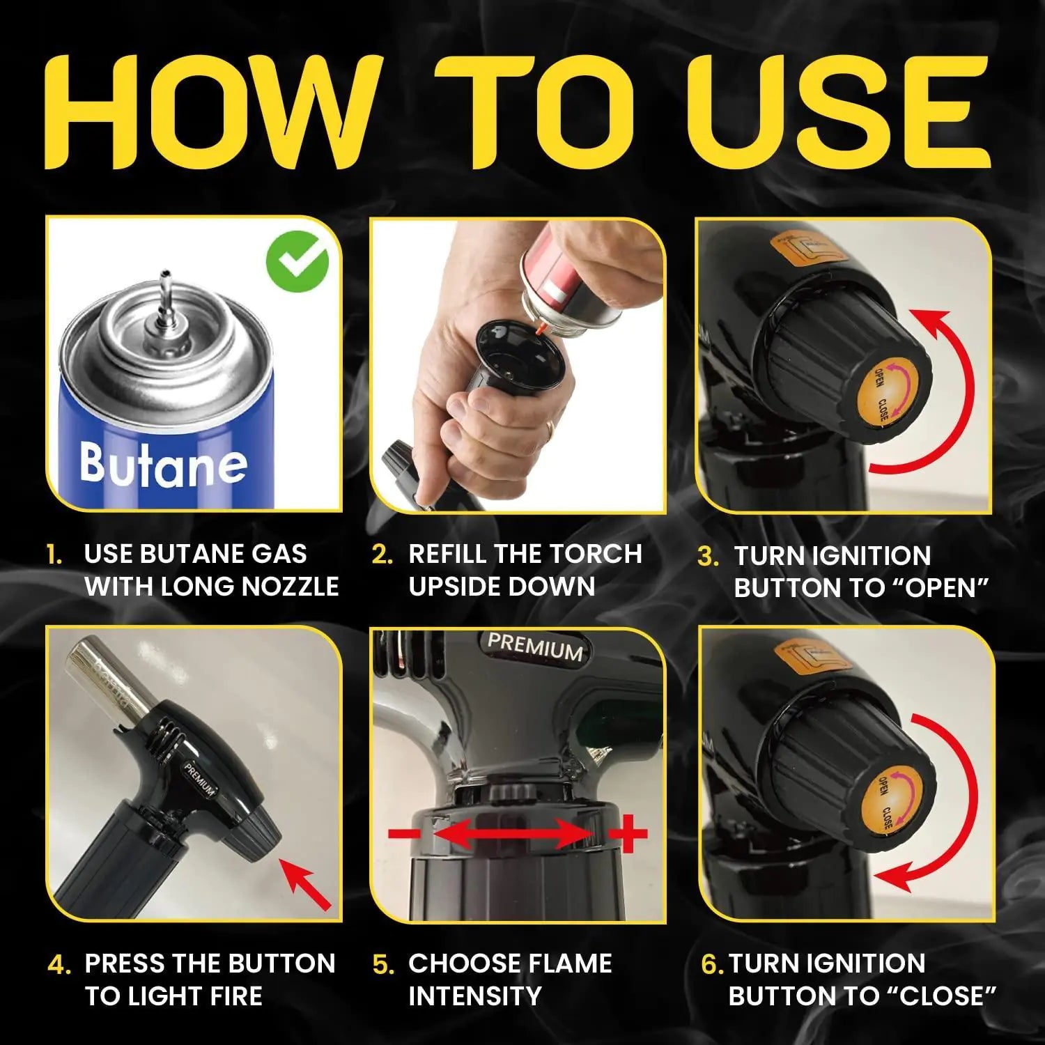 Butane Torch with Adjustable Flame | Smoking Gun Torch with Wood Chips