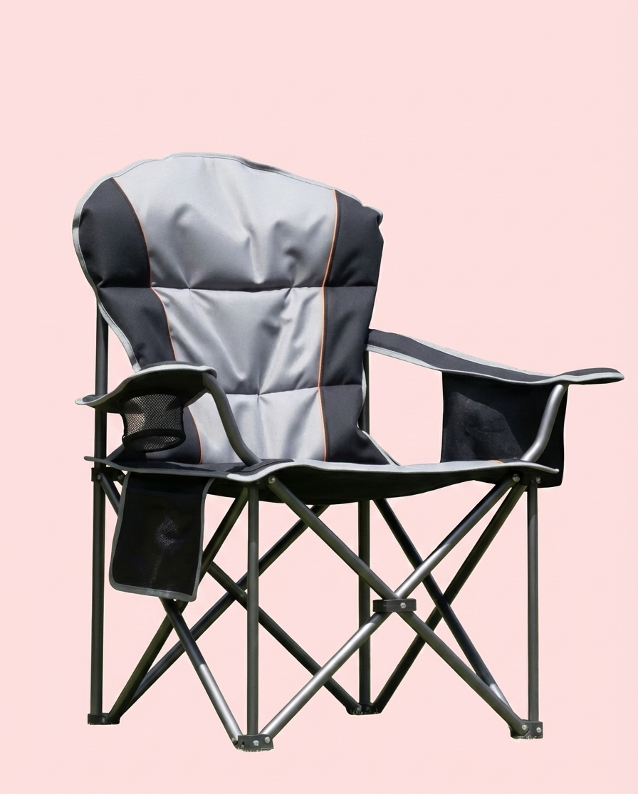 Heavy Duty Folding Camping Chair w/ Cup Holder & Cooler Bag