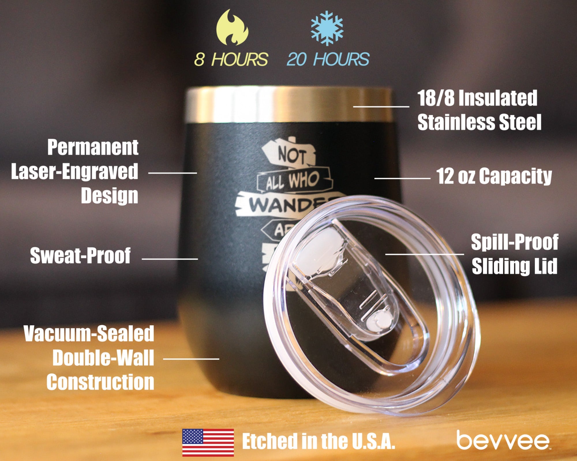 Not All Who Wander Are Lost - Wine Tumbler Glass with Sliding Lid