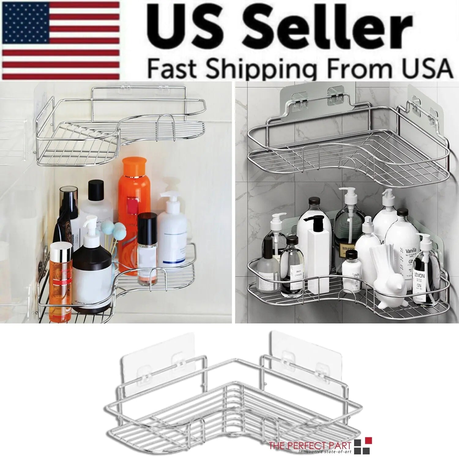 Corner Shower Caddy Shelf | No-Drill Triangular Bathroom Storage Rack