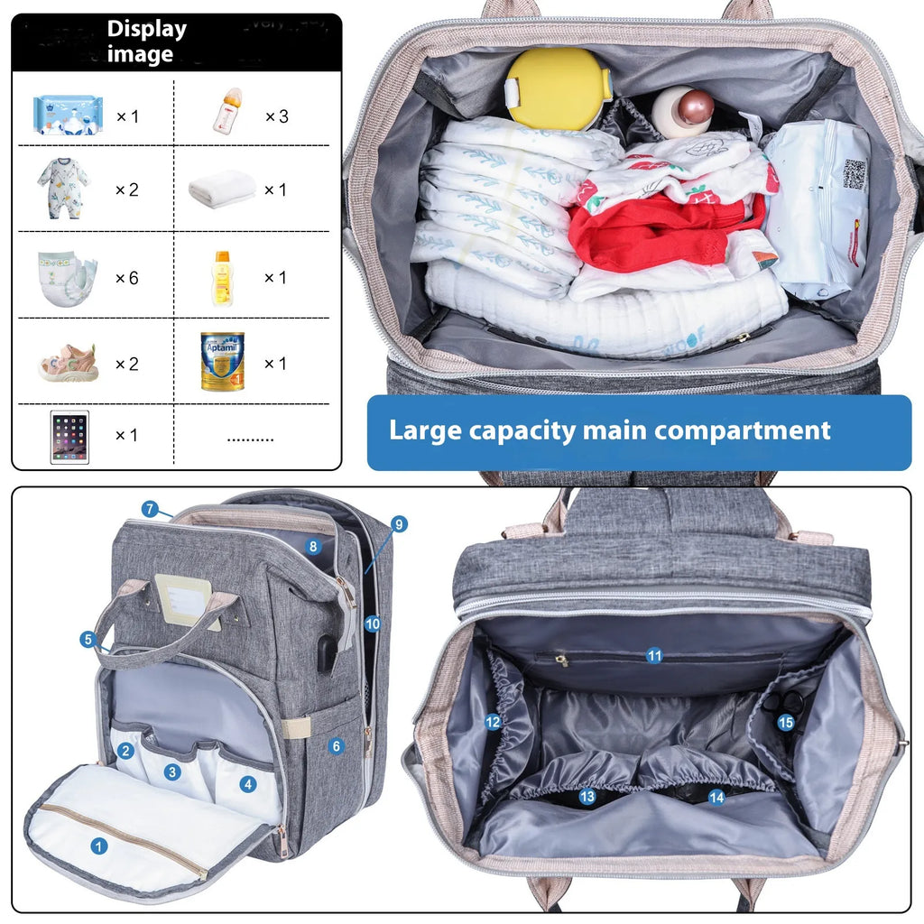 Large Multifunctional Mummy Backpack | Diaper Bag for Camping & Family Travel