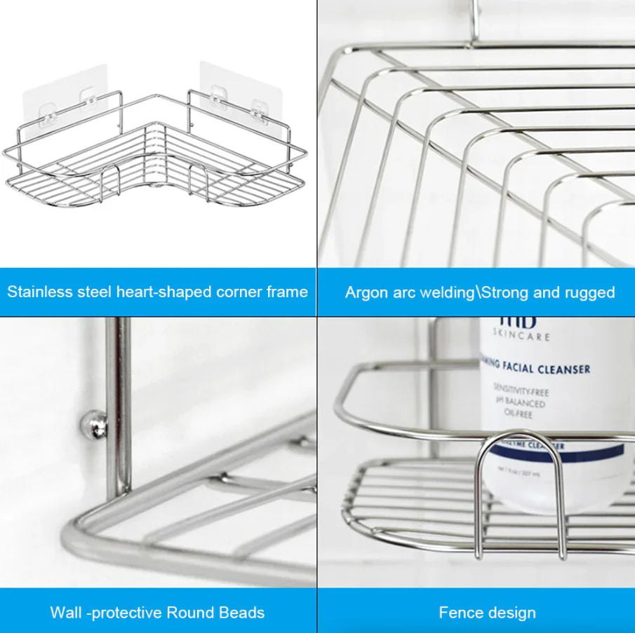 Corner Shower Caddy Shelf | No-Drill Triangular Bathroom Storage Rack