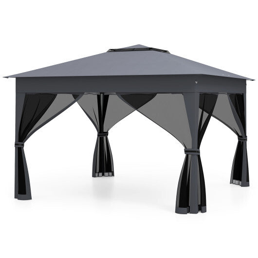 11 X 11 FT Pop Up Gazebo with Mesh Netting and Double Roof-Gray