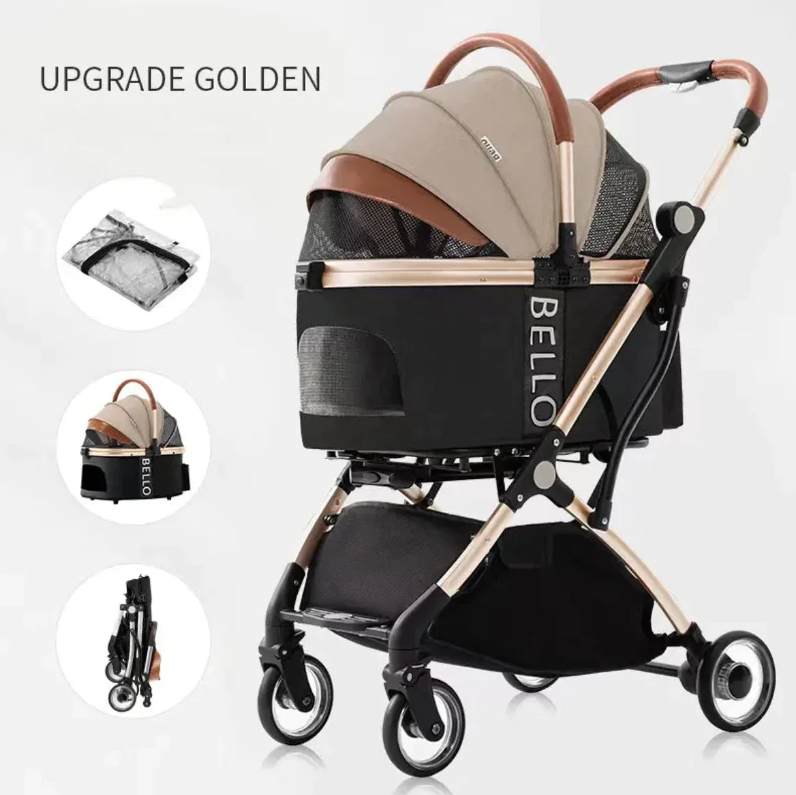 Foldable Four-Wheel Pet Stroller | Portable Dog & Cat Stroller for Camping & Travel