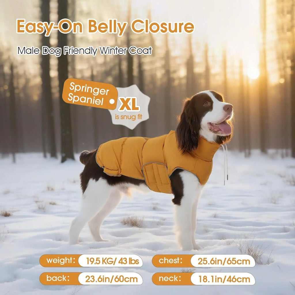 Puffer Waterproof Dog Jacket – Warm Winter Coat XS–3XL, Reflective & Adjustable
