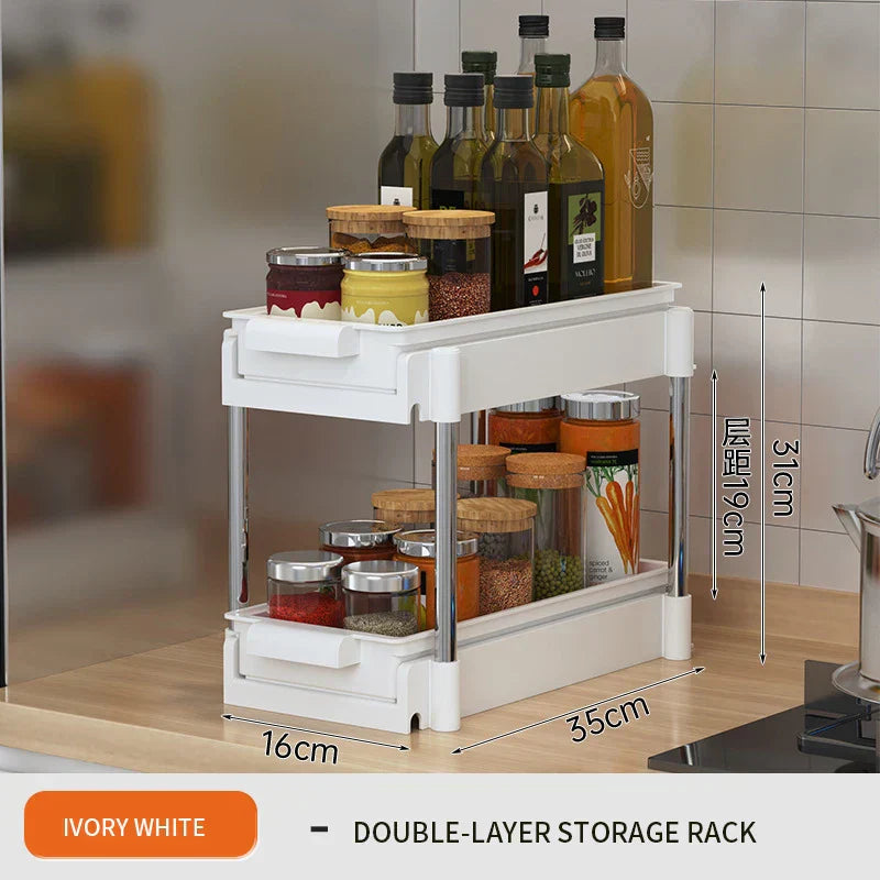 DecorBites™ 2 Tier Sliding Drawer Organizer for Kitchen & Bathroom Cabinet