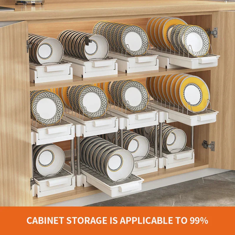 DecorBites™ 2 Tier Sliding Drawer Organizer for Kitchen & Bathroom Cabinet