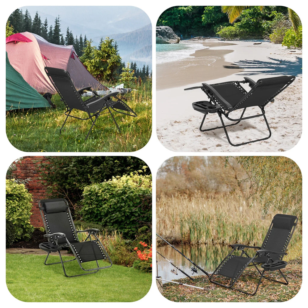 Zero Gravity Chair | Folding Patio Recliner with Cup Holder & Adjustable Headrest