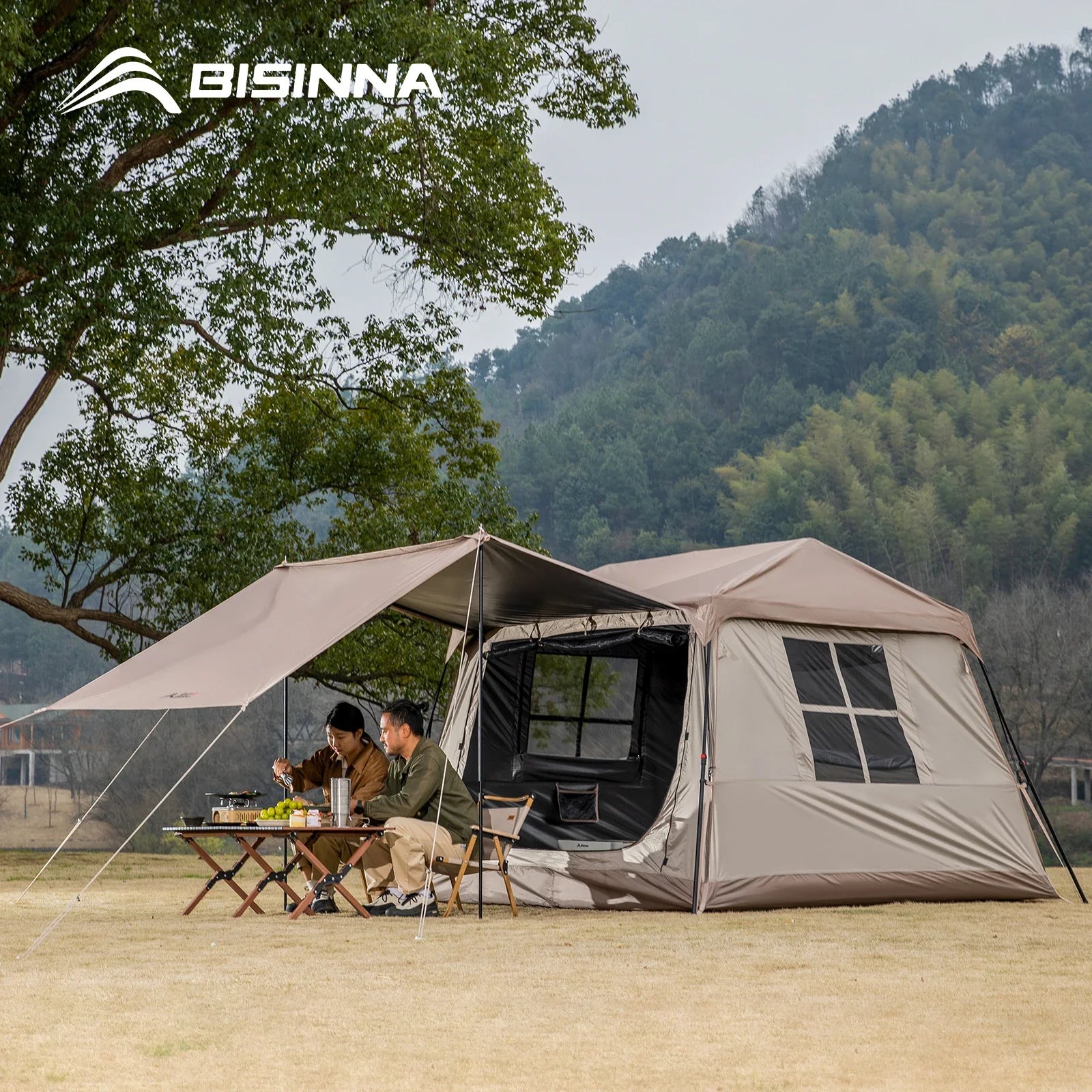 BISINNA 3-4 Person Cabin Tent – Instant Setup, Waterproof Family Camping Tent