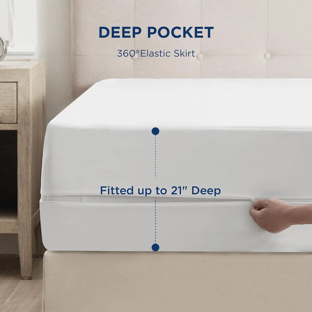 Bedsure Waterproof Zippered Mattress Protector | 6-Sided 12" Deep Encasement