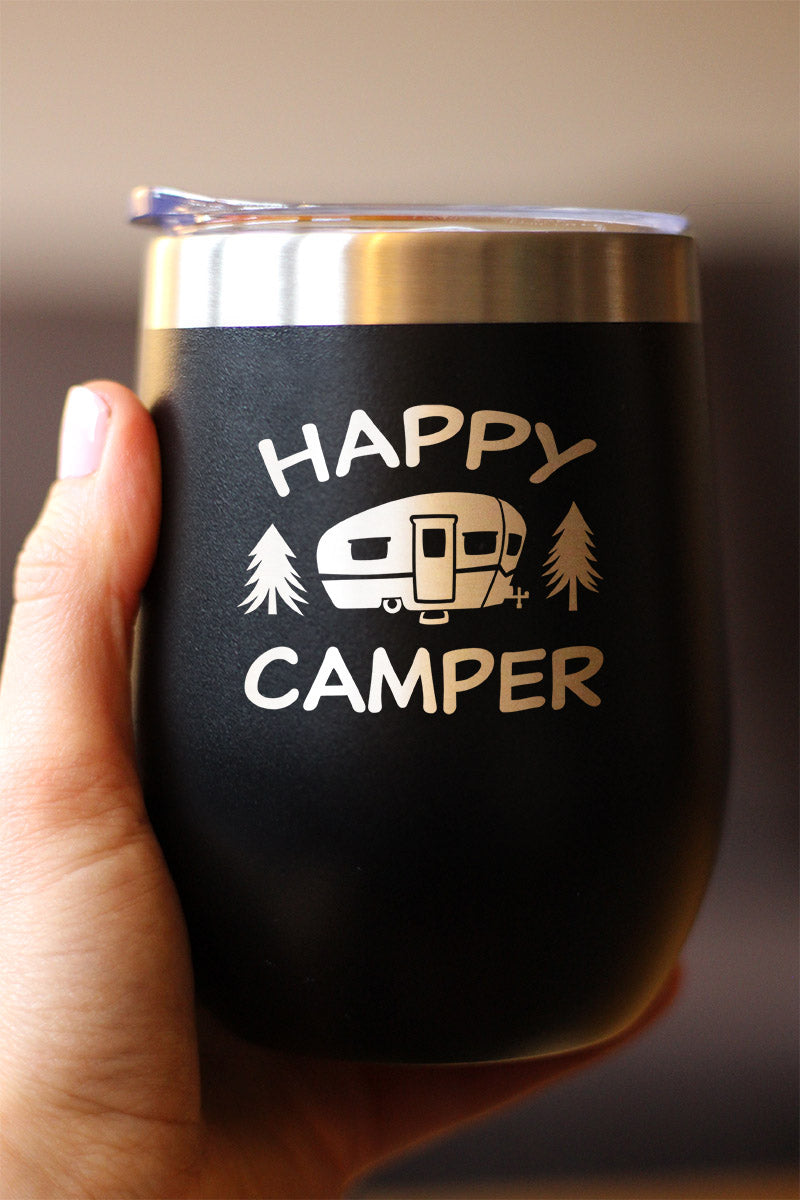 Happy Camper Wine Tumbler with Sliding Lid