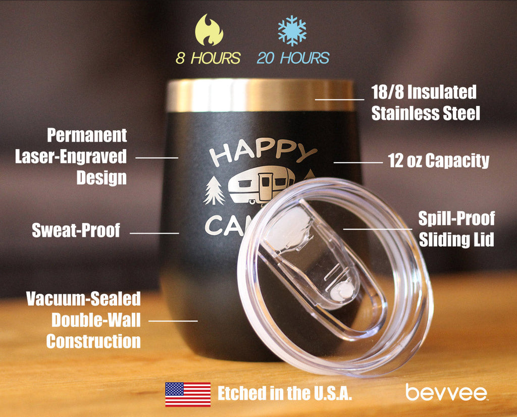 Happy Camper Wine Tumbler with Sliding Lid