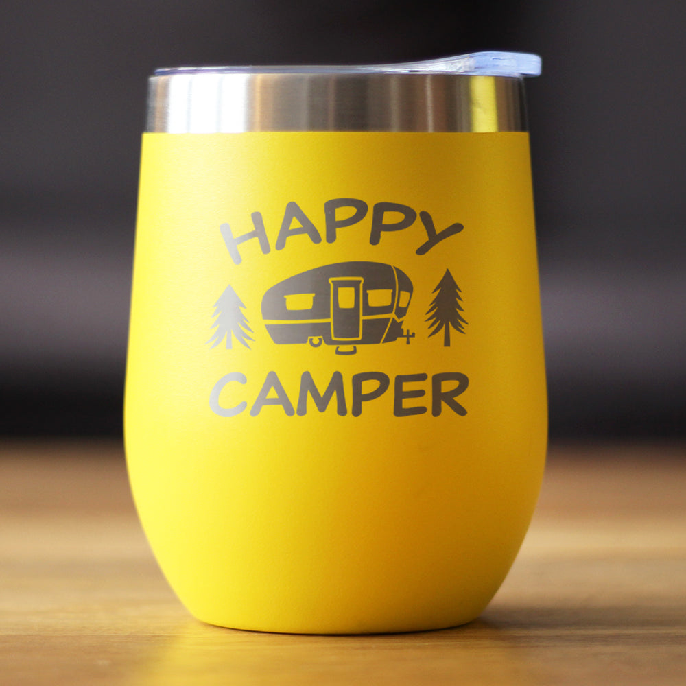 Happy Camper Wine Tumbler with Sliding Lid