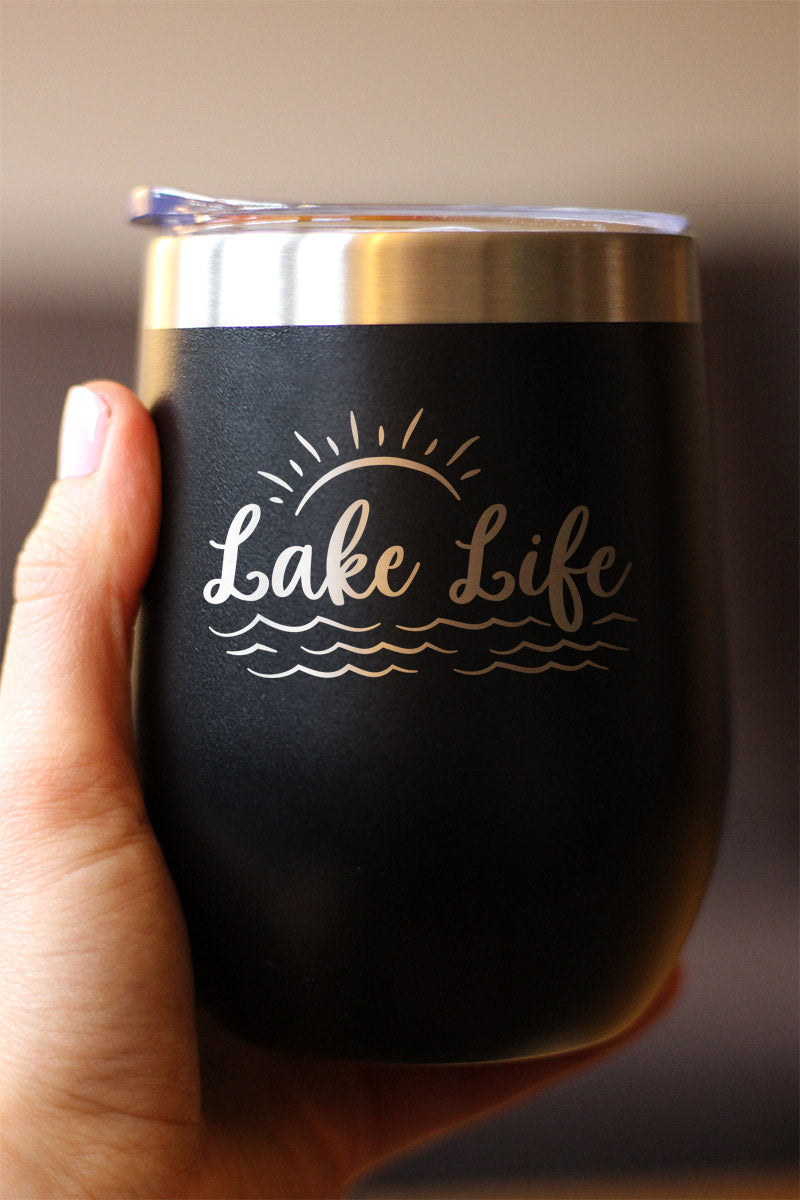 Lake Life - Wine Tumbler with Sliding Lid