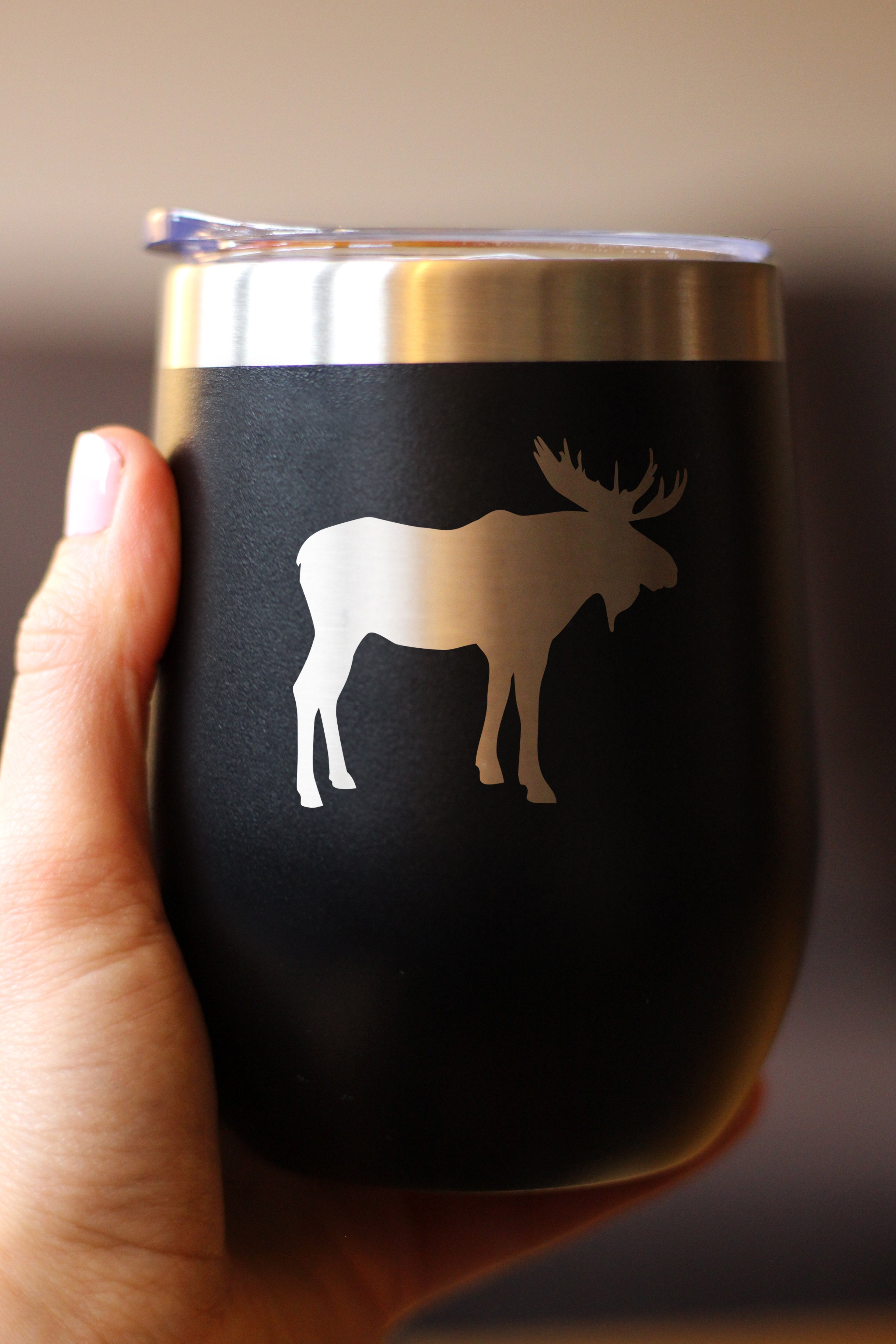 Moose Silhouette - Wine Tumbler with Sliding Lid