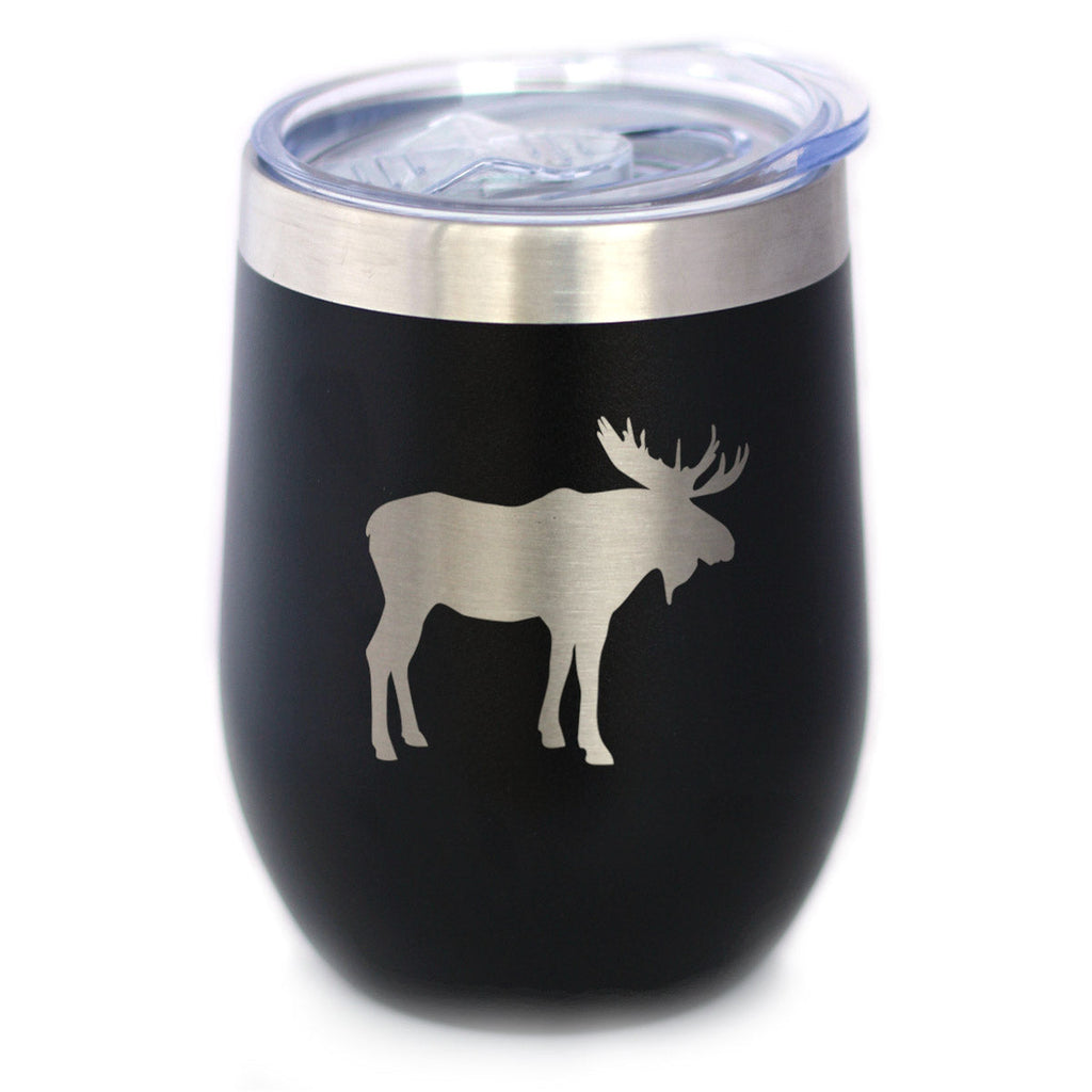 Moose Silhouette - Wine Tumbler with Sliding Lid