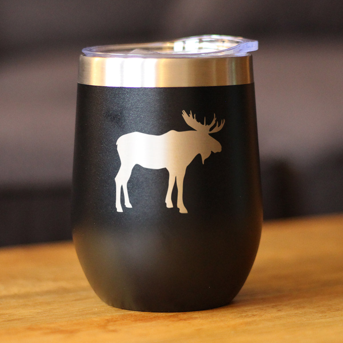 Moose Silhouette - Wine Tumbler with Sliding Lid