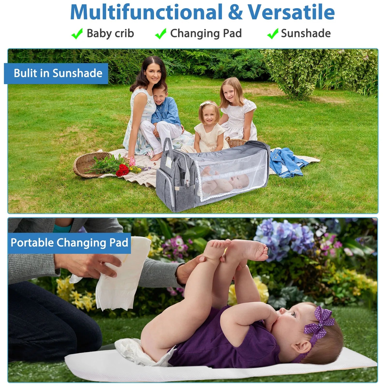 Large Multifunctional Mummy Backpack | Diaper Bag for Camping & Family Travel