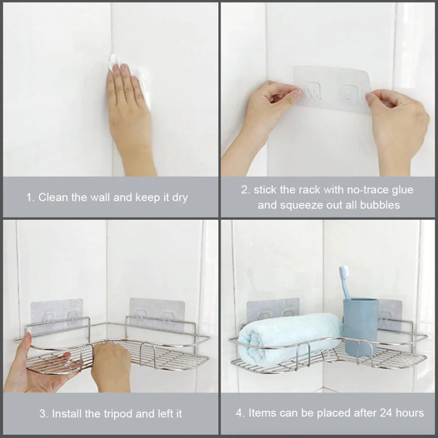Corner Shower Caddy Shelf | No-Drill Triangular Bathroom Storage Rack
