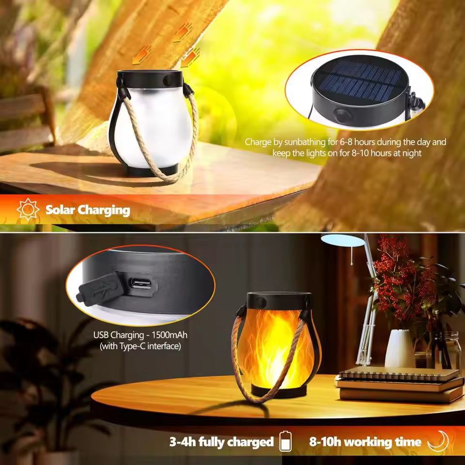 Waterproof Solar Flickering Flame Lantern Lights