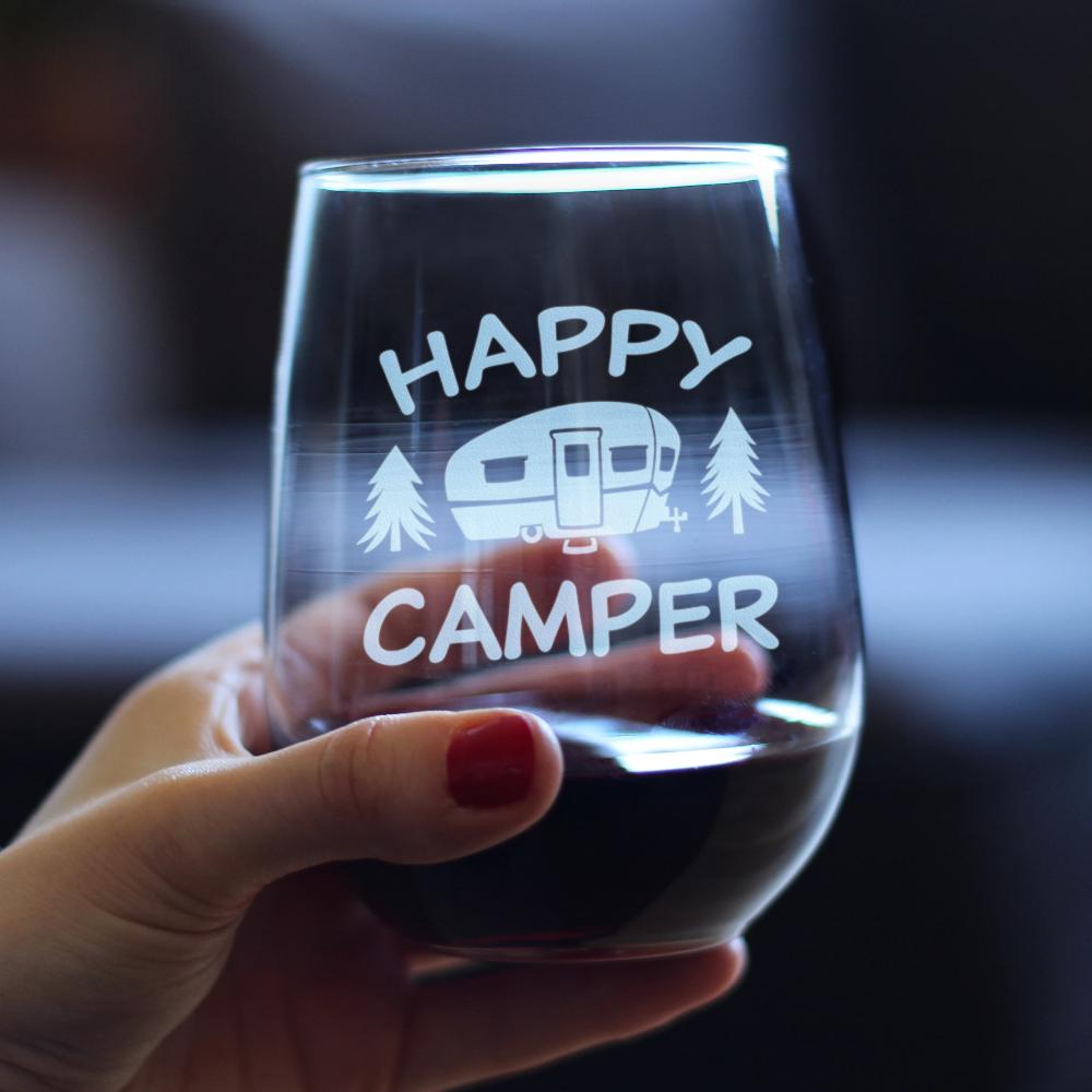 Happy Camper Stemless Wine Glass