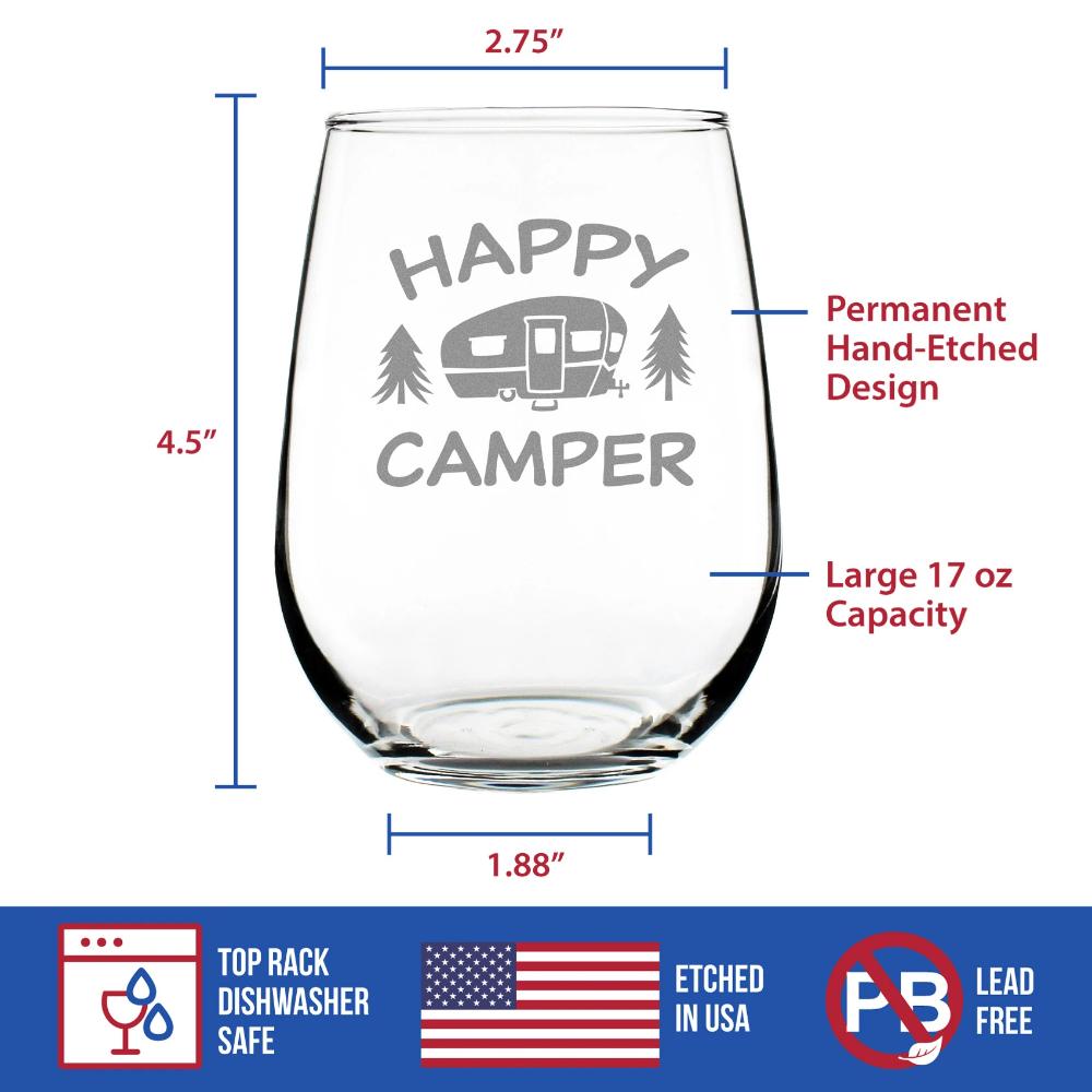Happy Camper Stemless Wine Glass