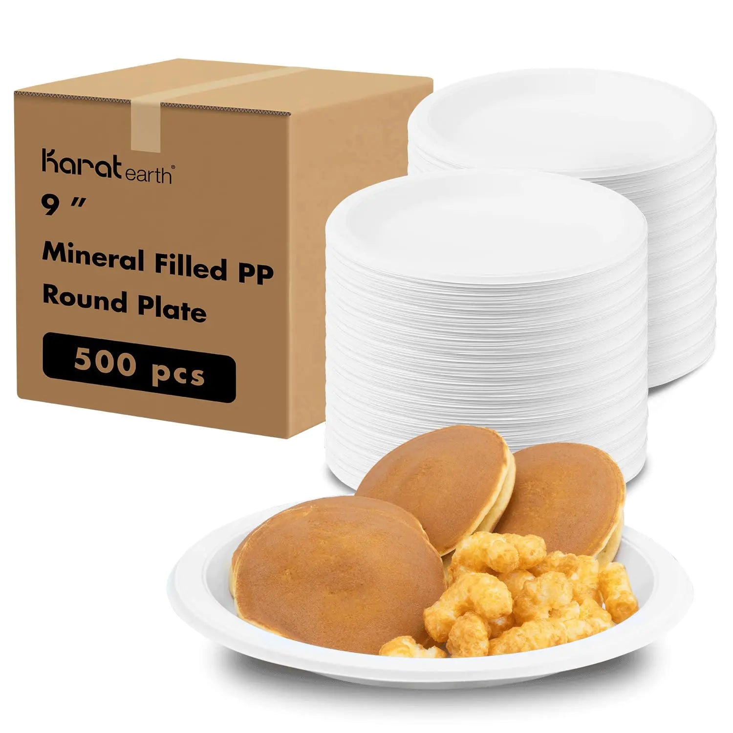 KARAT EARTH 9" Eco-Friendly Disposable Plates | 500-Pack for Camping & Outdoor Dining