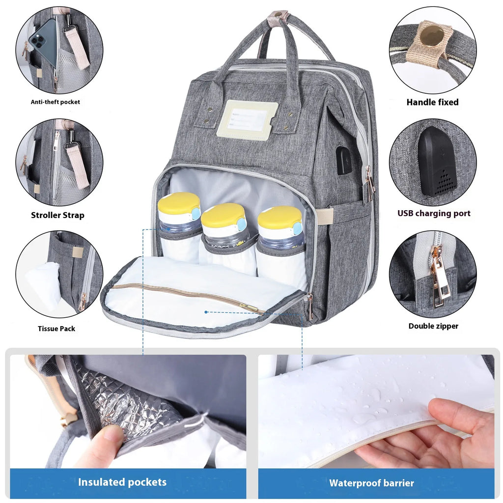 Large Multifunctional Mummy Backpack | Diaper Bag for Camping & Family Travel