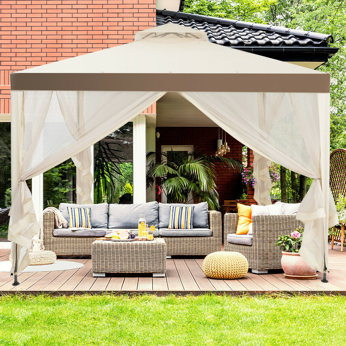 Canopy with Mosquito Netting-Beige