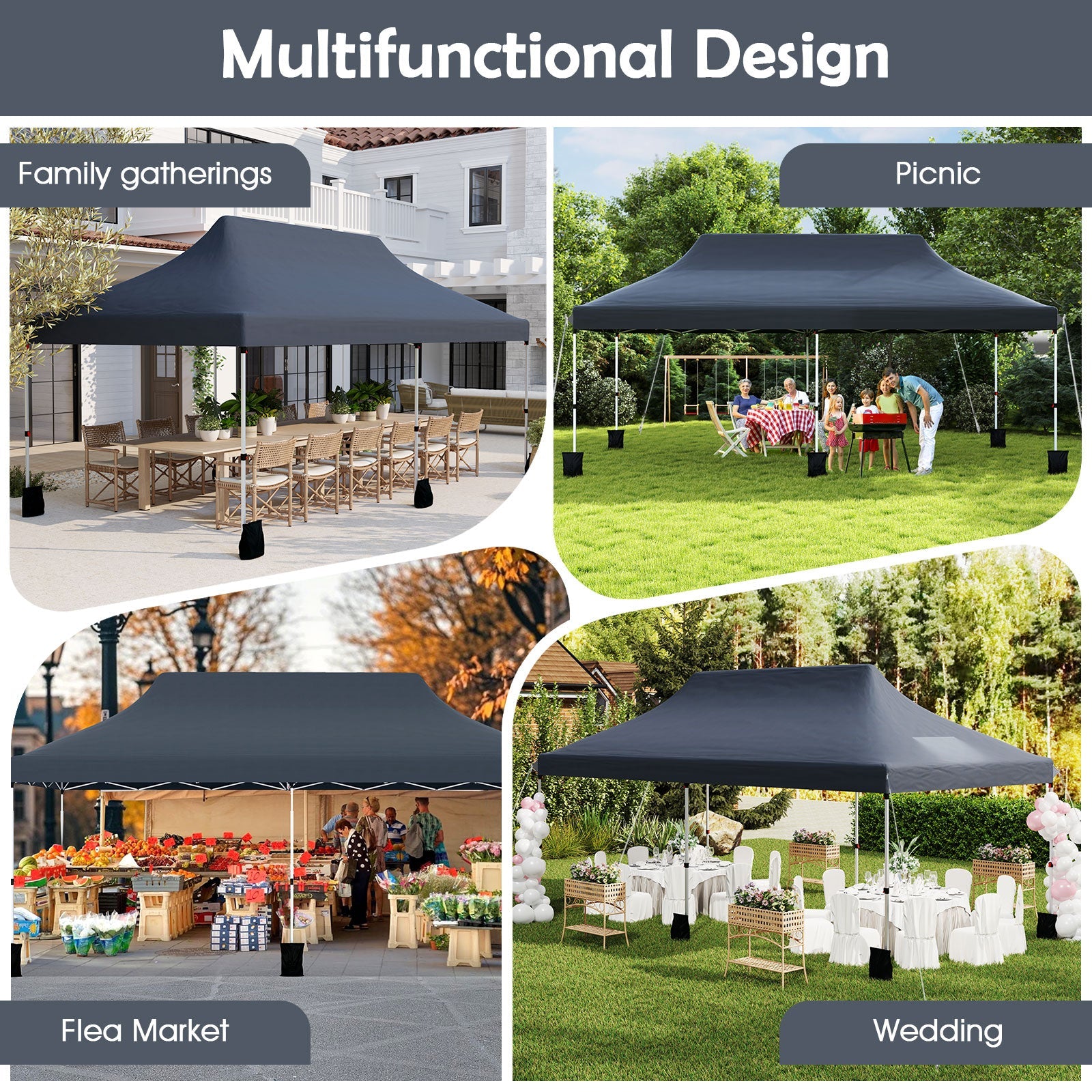 10 x 20 FT Pop up Canopy with Carry Bag-Black
