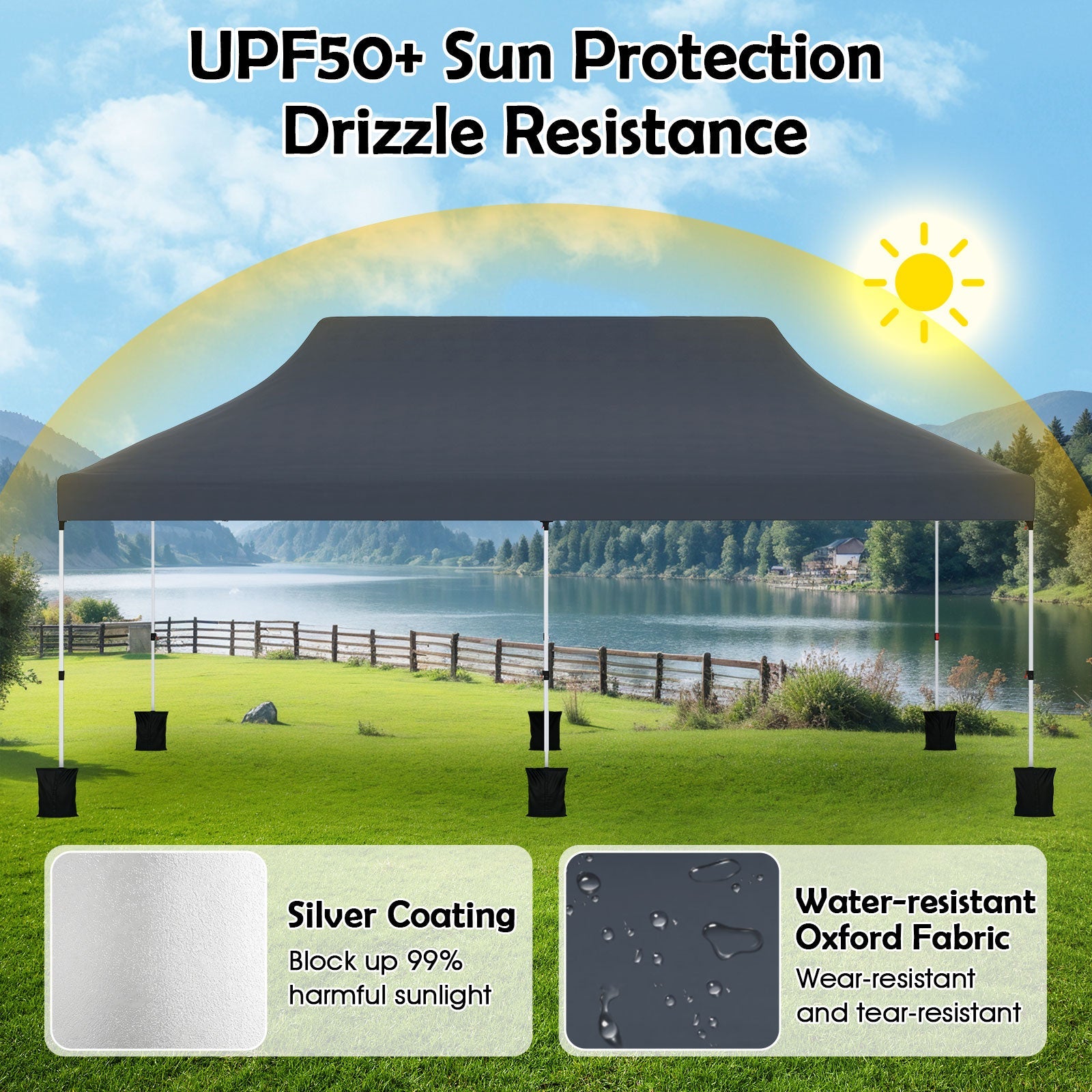 10 x 20 FT Pop up Canopy with Carry Bag-Black