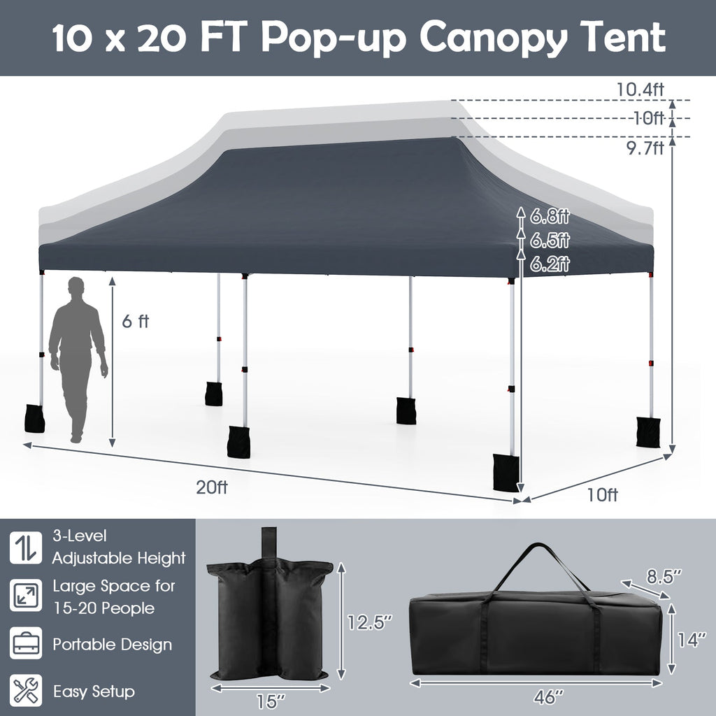 10 x 20 FT Pop up Canopy with Carry Bag-Black