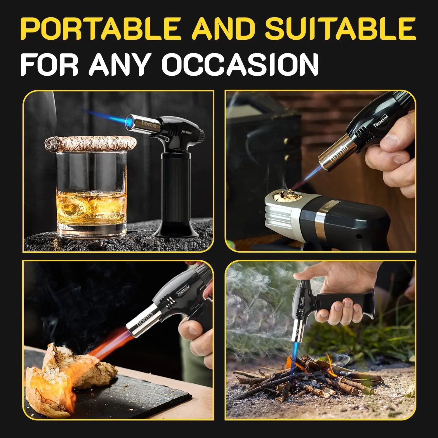 Butane Torch with Adjustable Flame | Smoking Gun Torch with Wood Chips